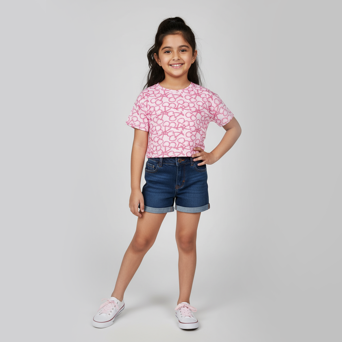 Girls Cotton Crew Neck Graphitee