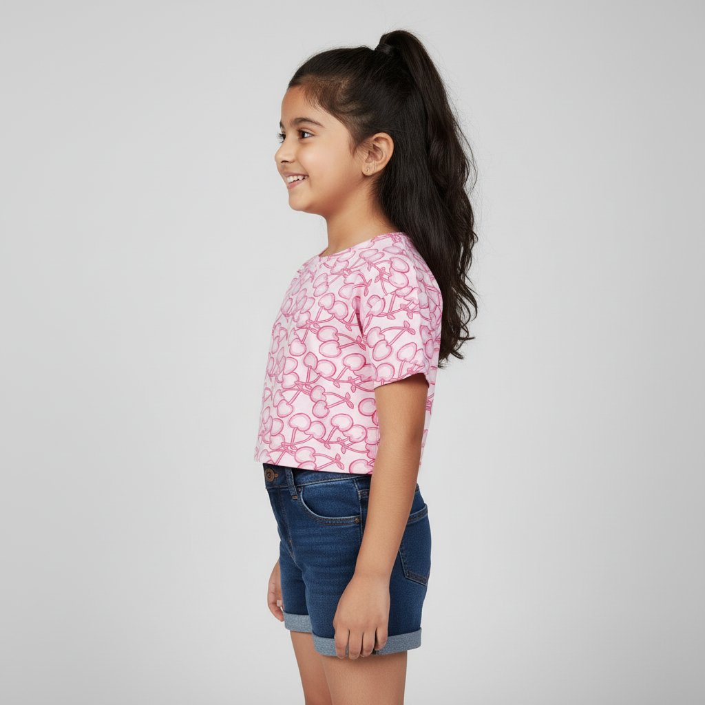 Girls Cotton Crew Neck Graphitee