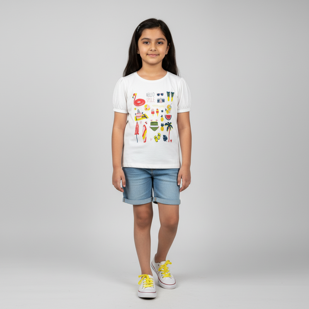 Girls Cotton Crew Neck Graphitee