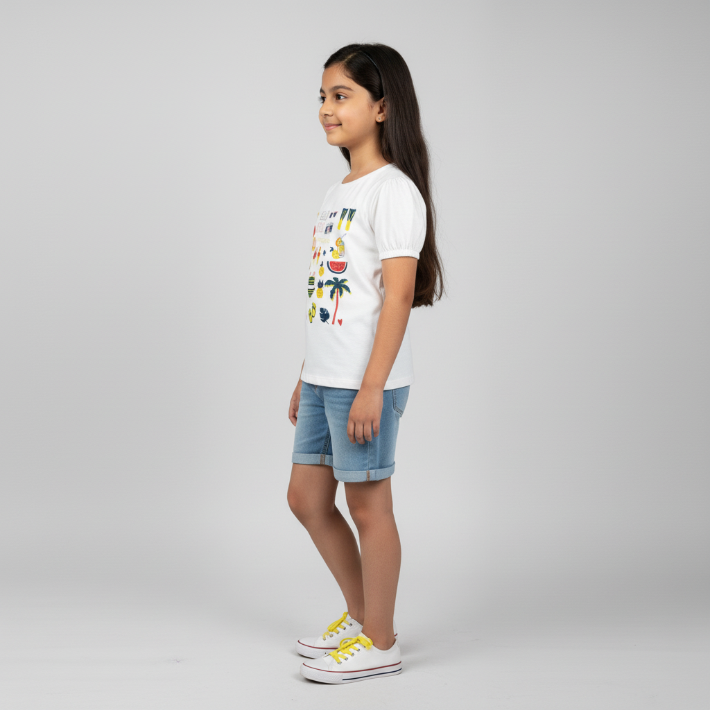 Girls Cotton Crew Neck Graphitee