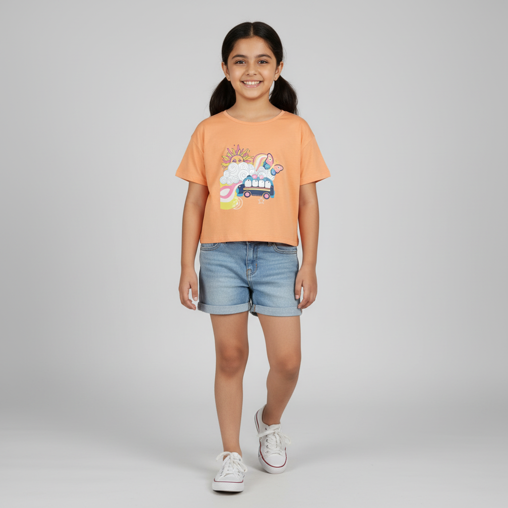 Girls Cotton Crew Neck Graphitee