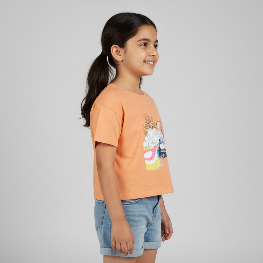 Girls Cotton Crew Neck Graphitee