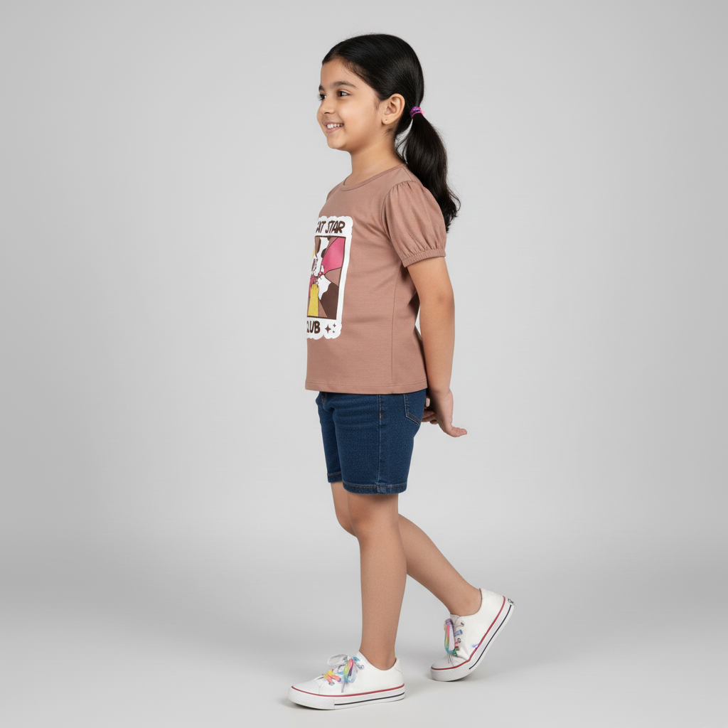 Girls Cotton Crew Neck Graphitee