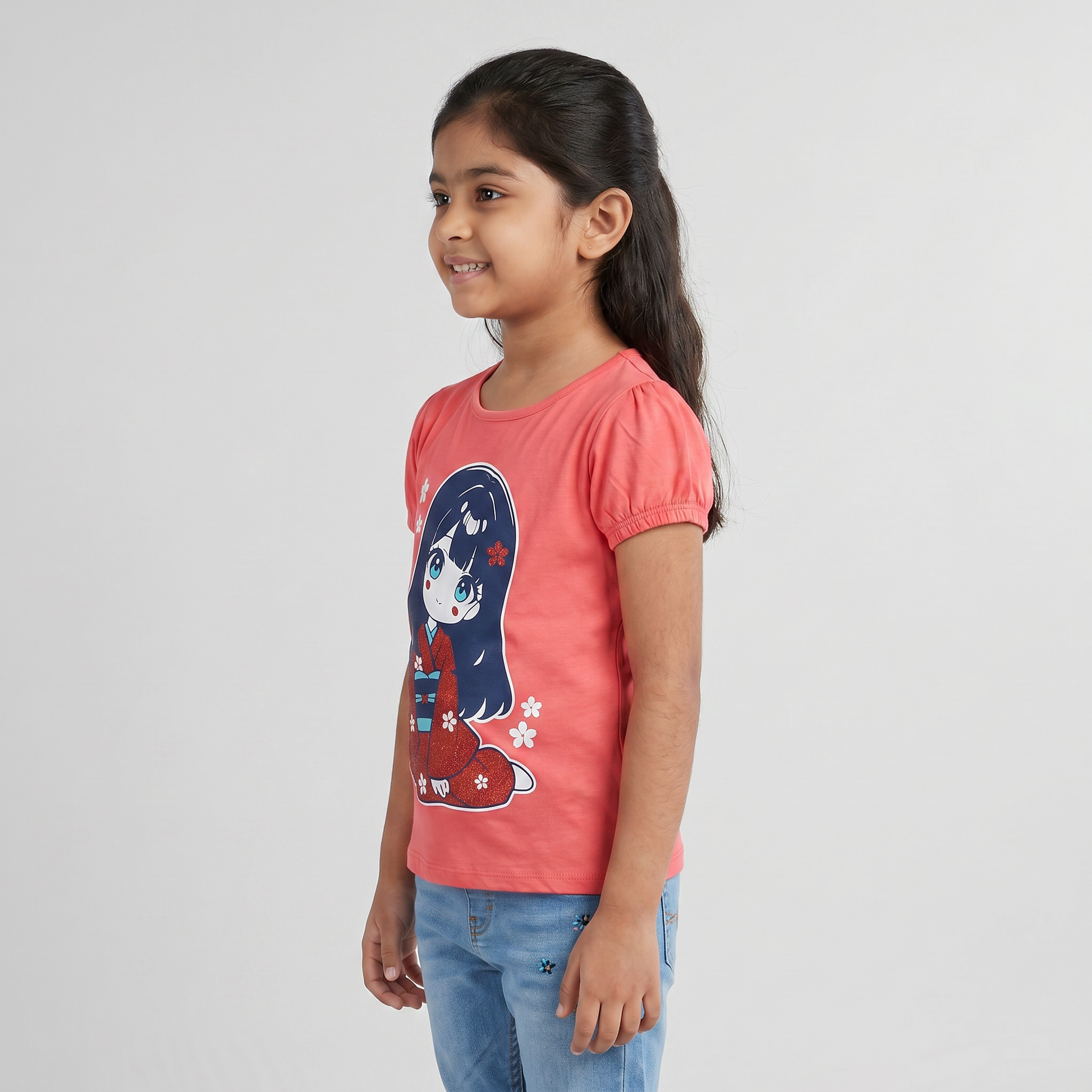 Girls Cotton Crew Neck Graphitee