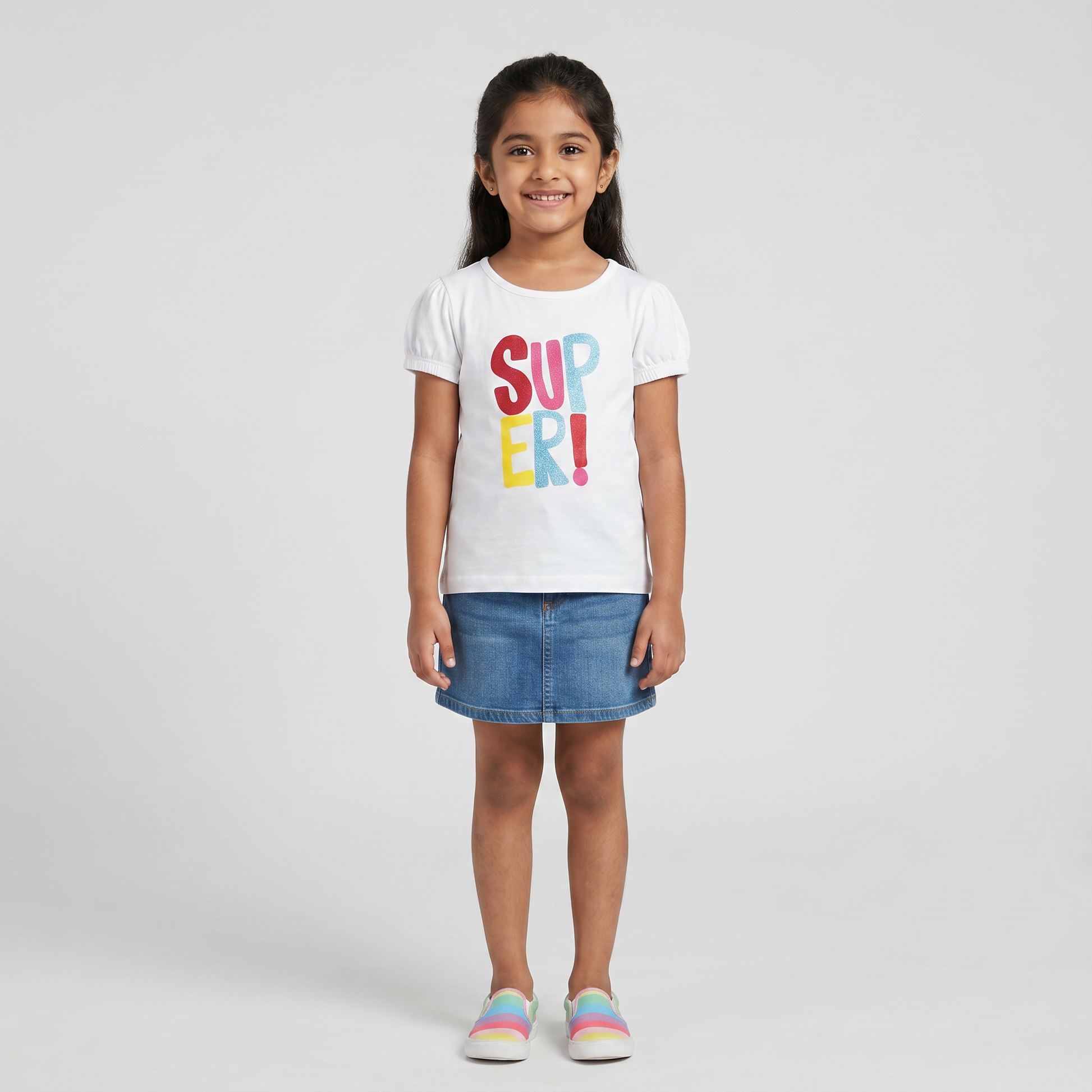 Girls Cotton Crew Neck Graphitee