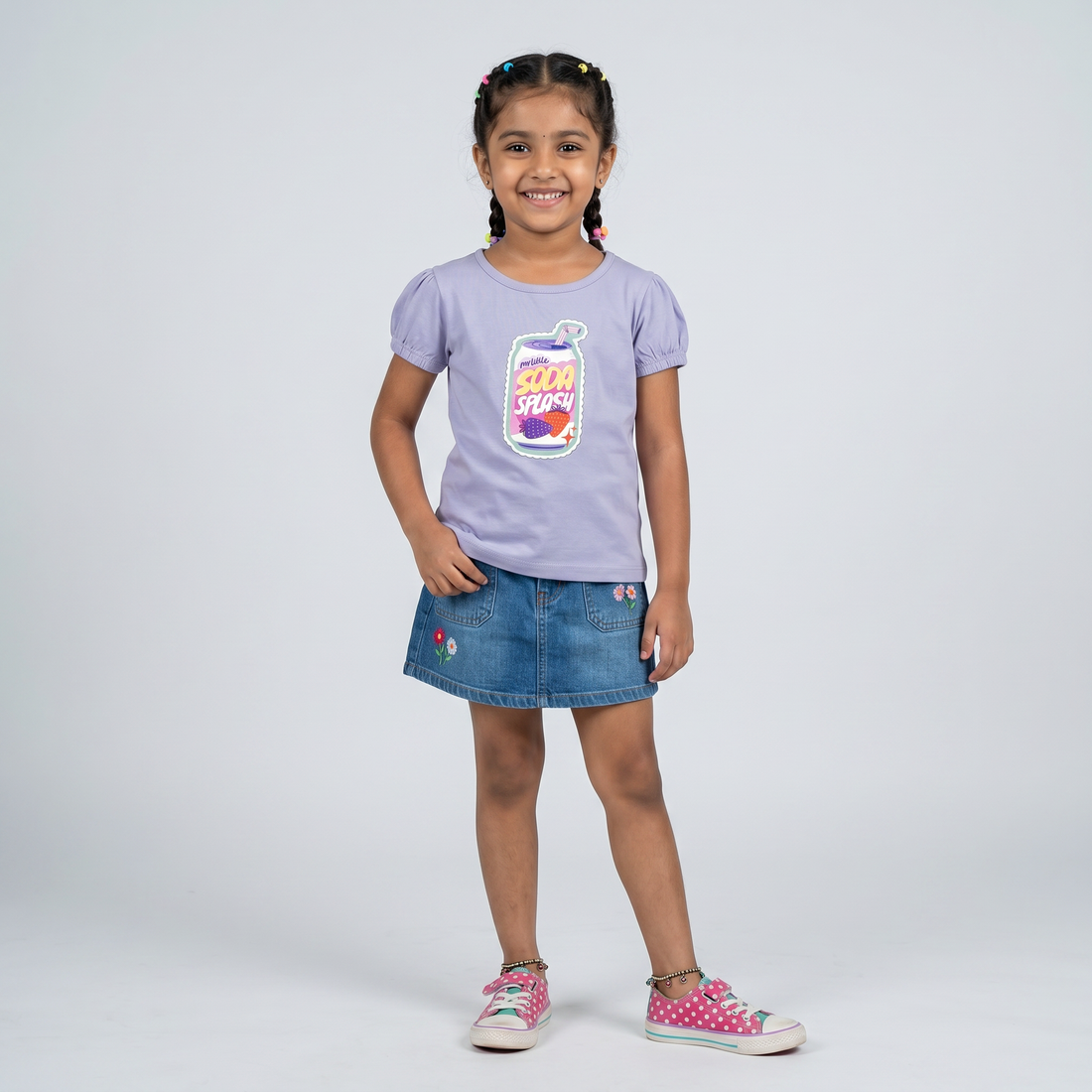 Girls Cotton Crew Neck Graphitee