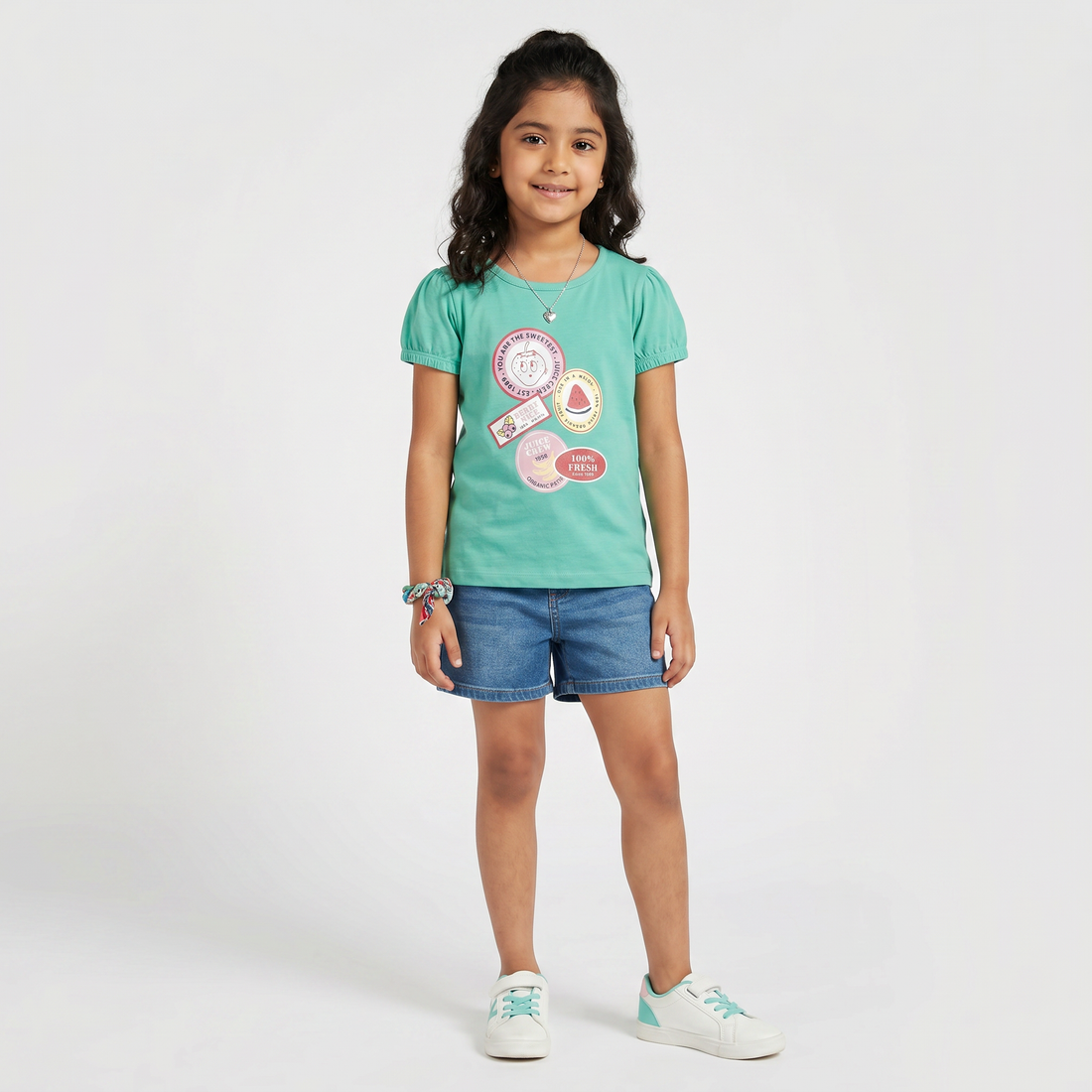 Girls Cotton Crew Neck Graphitee