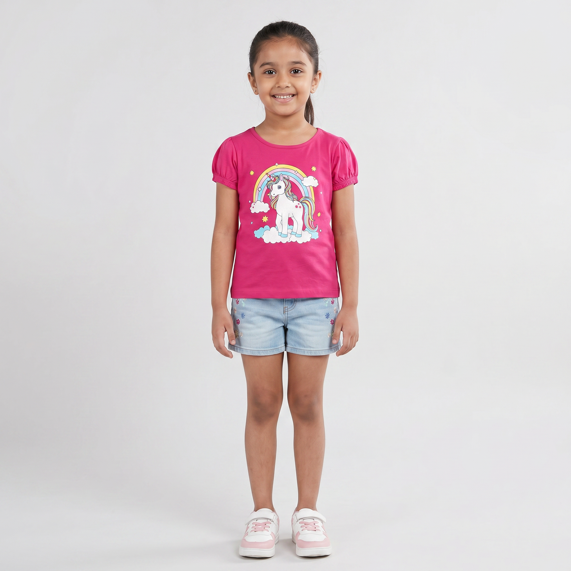 Girls Cotton Crew Neck Graphitee