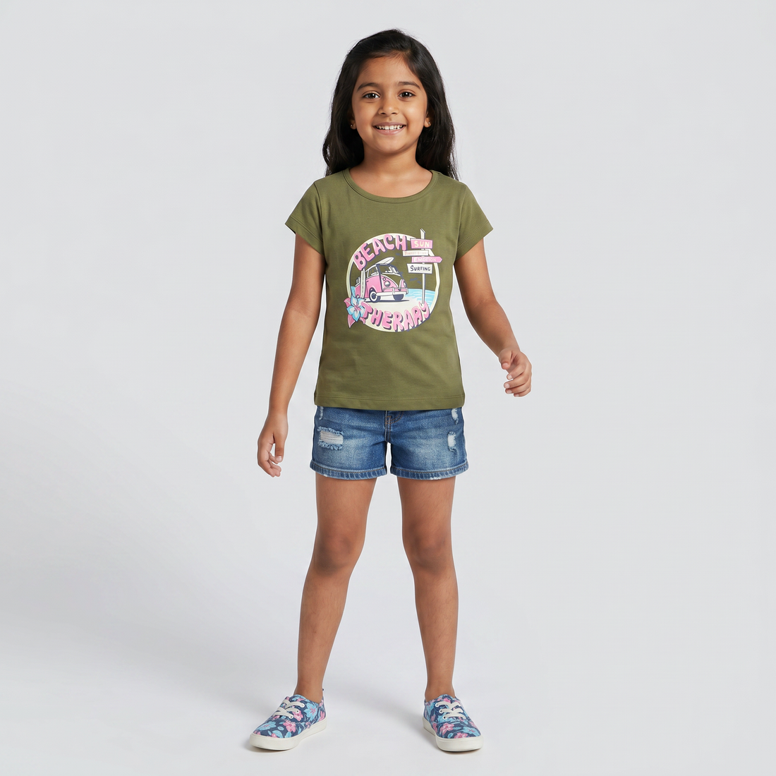 Girls Cotton Crew Neck Graphitee