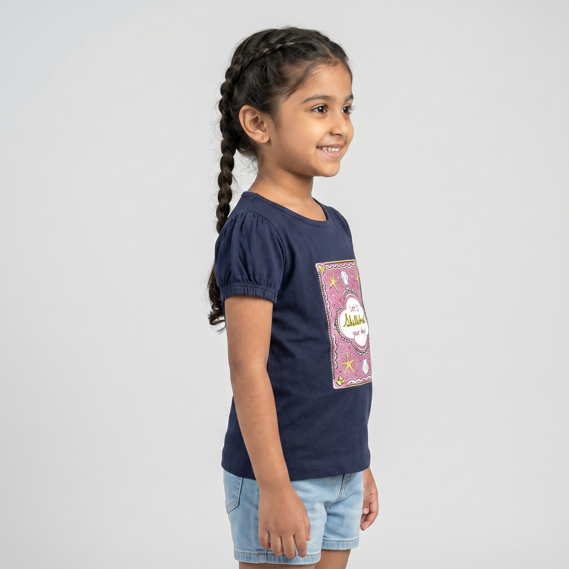 Girls Cotton Crew Neck Graphitee