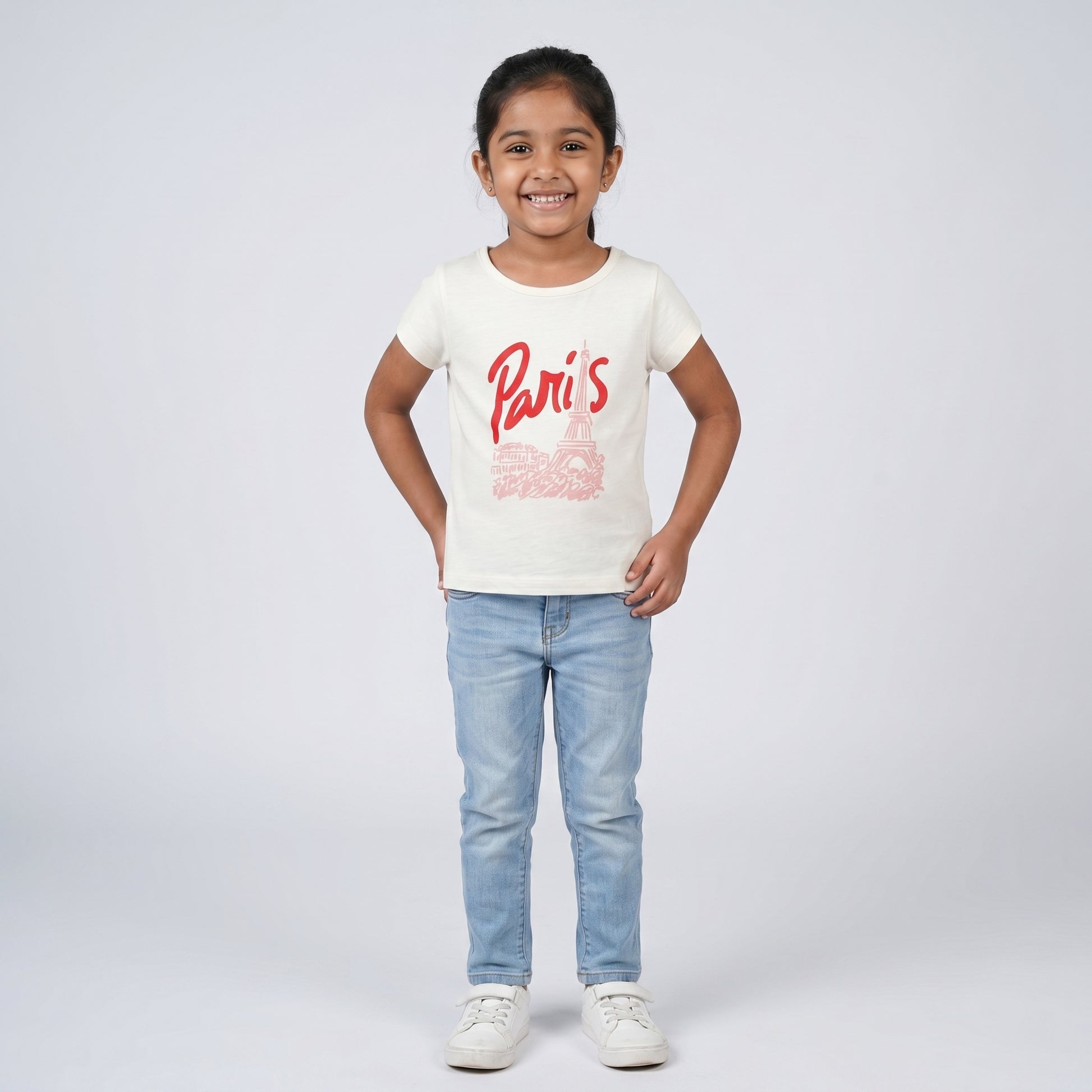 Girls Cotton Crew Neck Graphitee