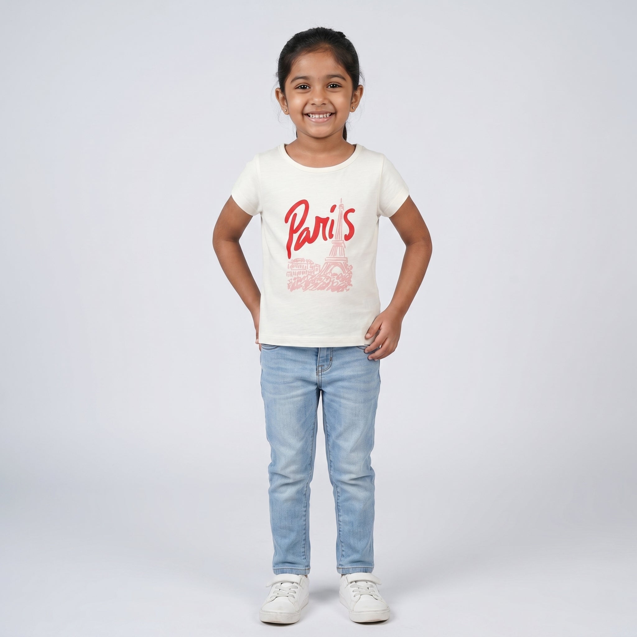 Girls Cotton Crew Neck Graphitee