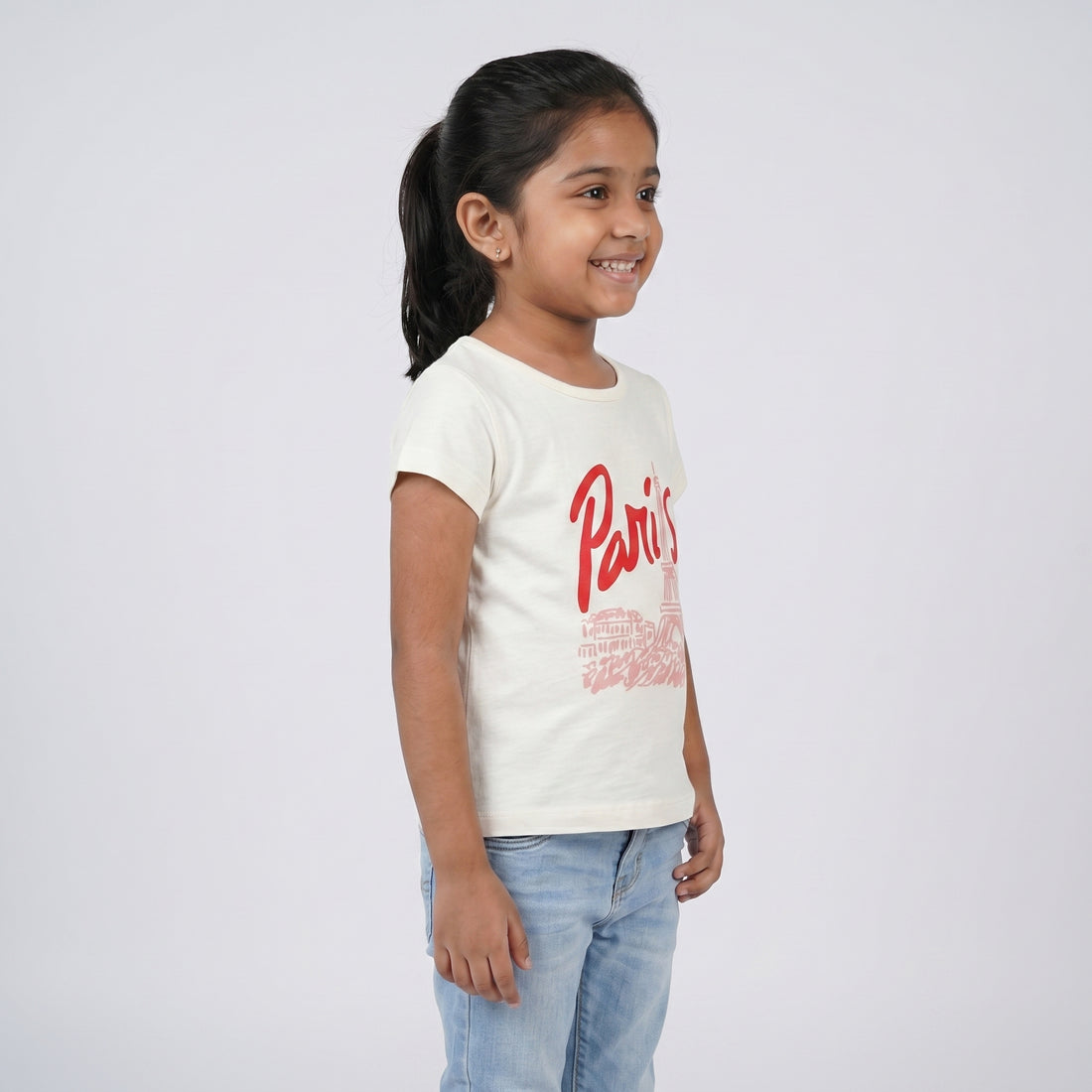 Girls Cotton Crew Neck Graphitee