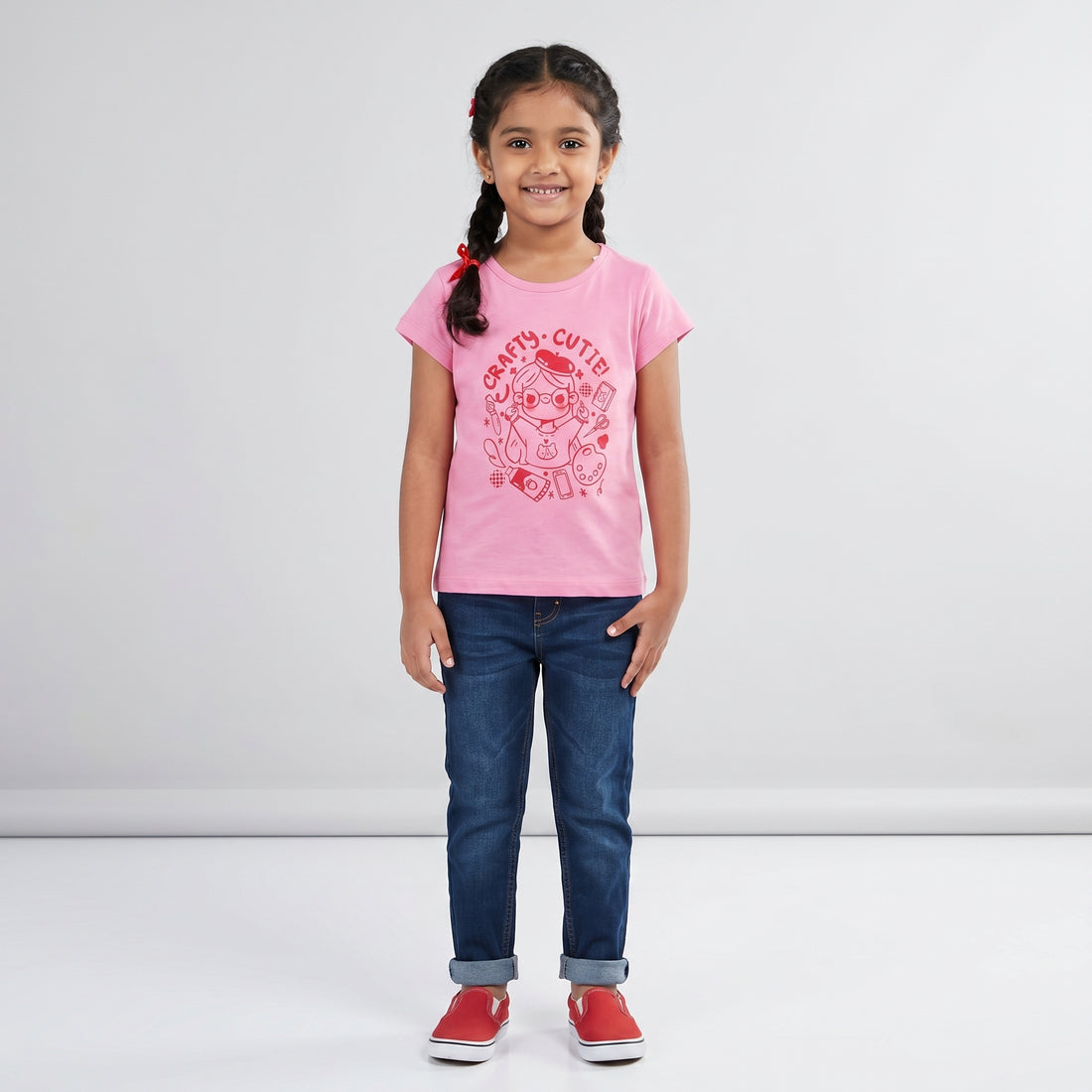 Girls Cotton Crew Neck Graphitee