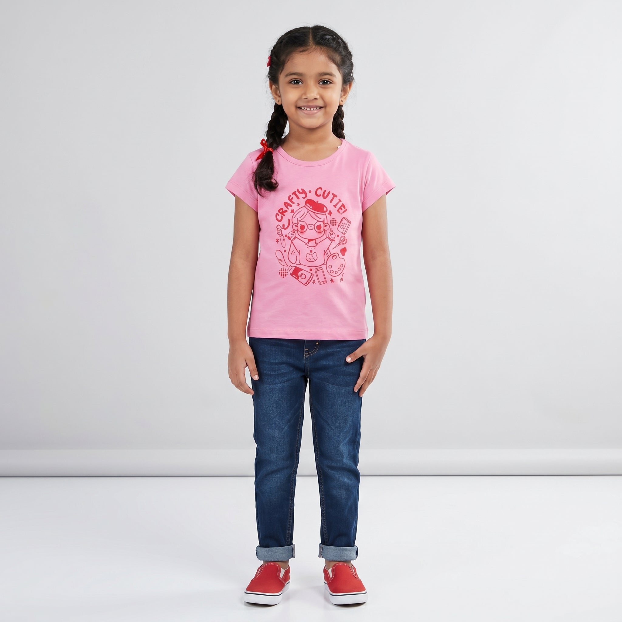 Girls Cotton Crew Neck Graphitee