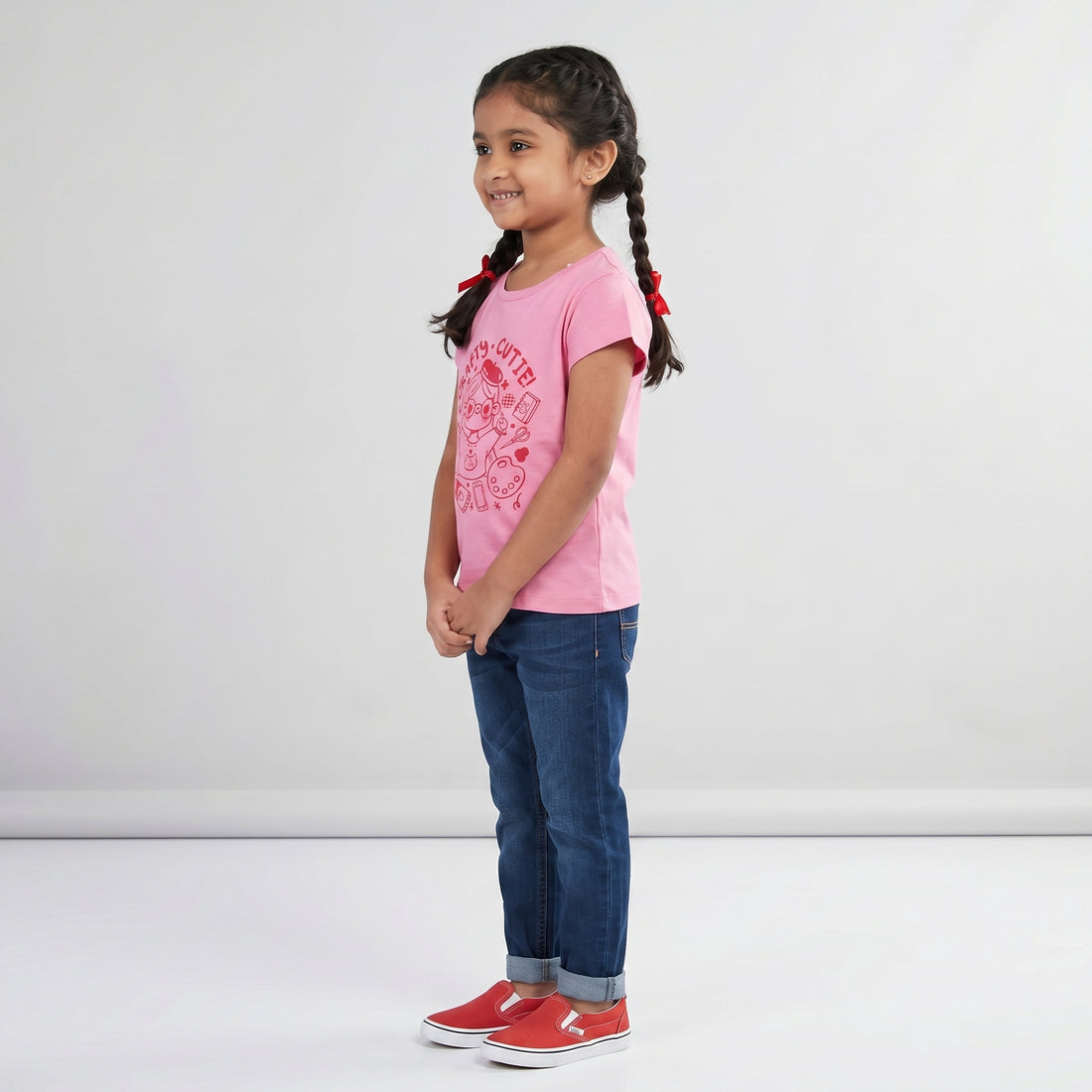 Girls Cotton Crew Neck Graphitee