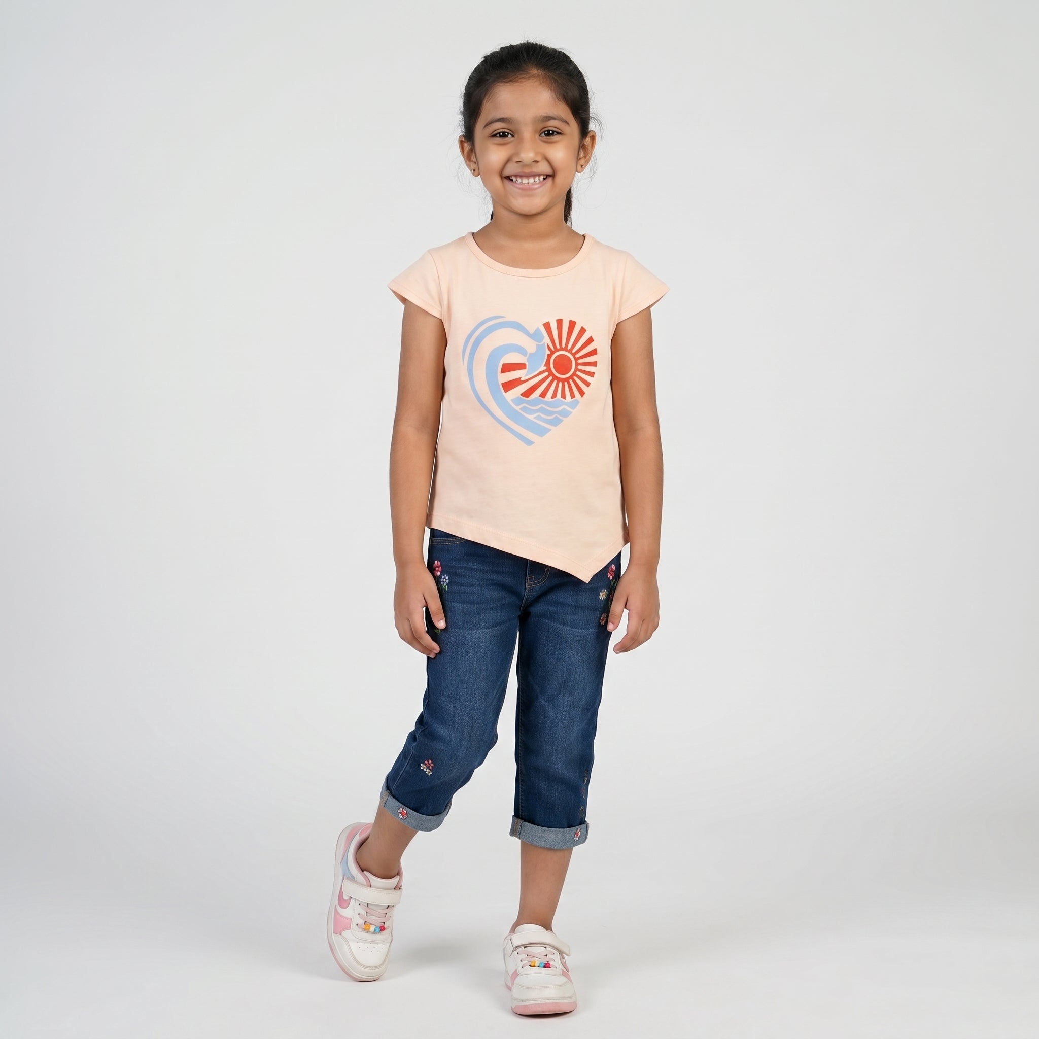 Girls Cotton Crew Neck Graphitee