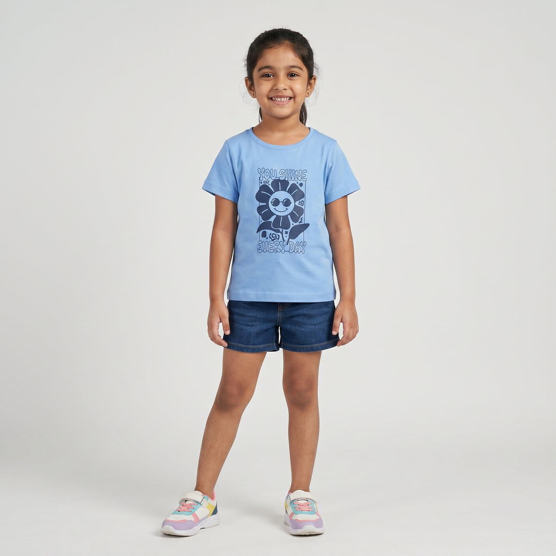 Girls Cotton Crew Neck Graphitee