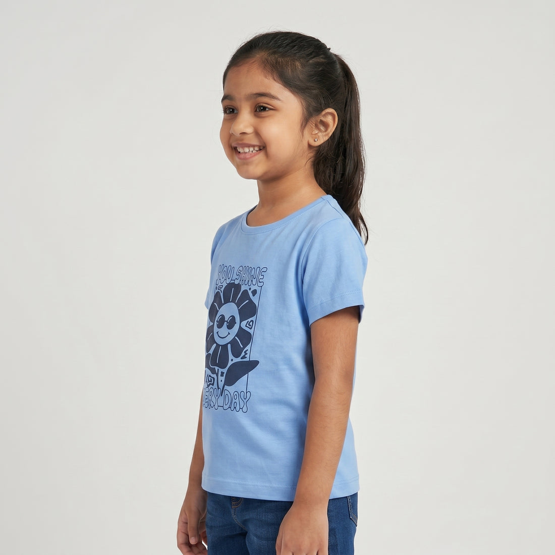 Girls Cotton Crew Neck Graphitee