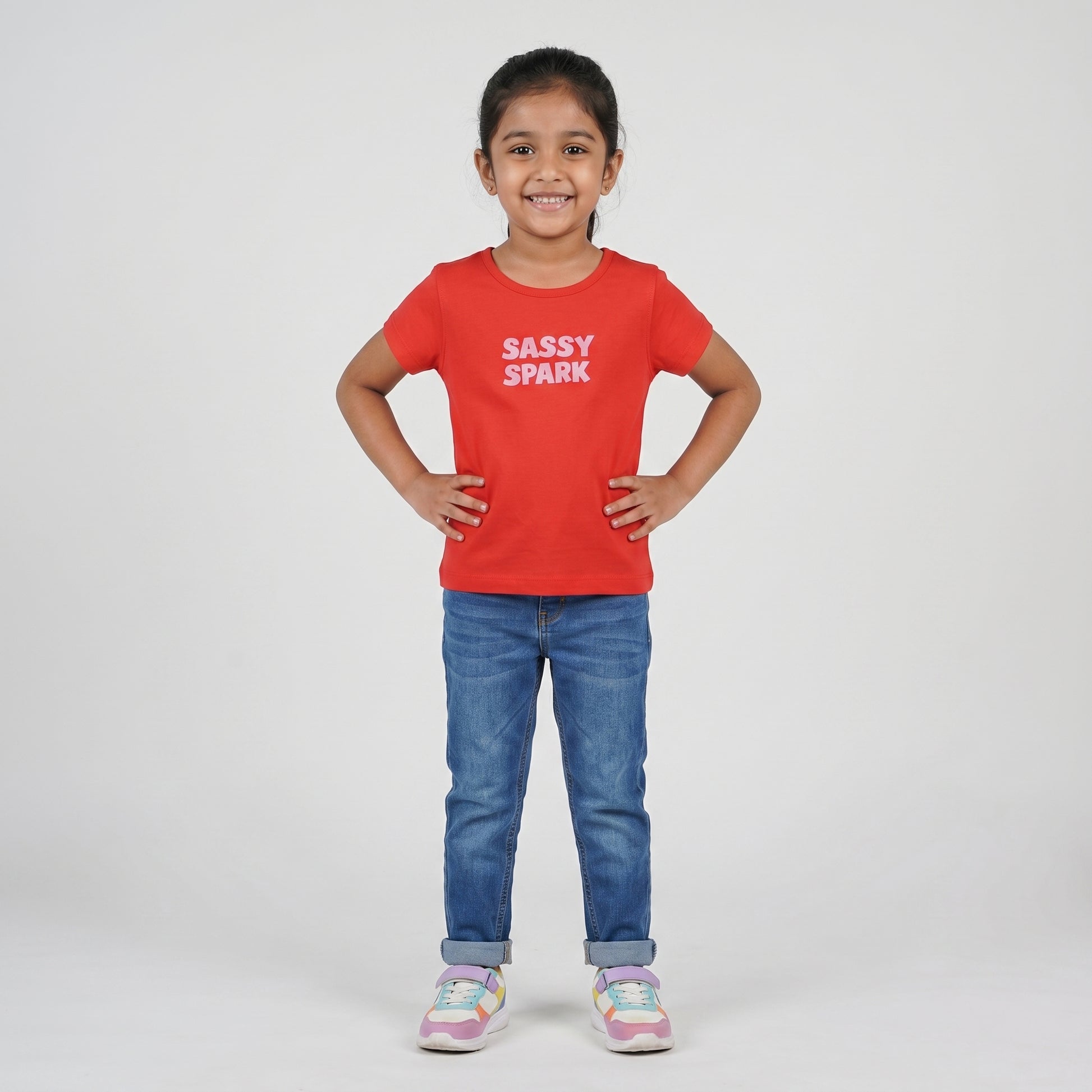 Girls Cotton Crew Neck Graphitee