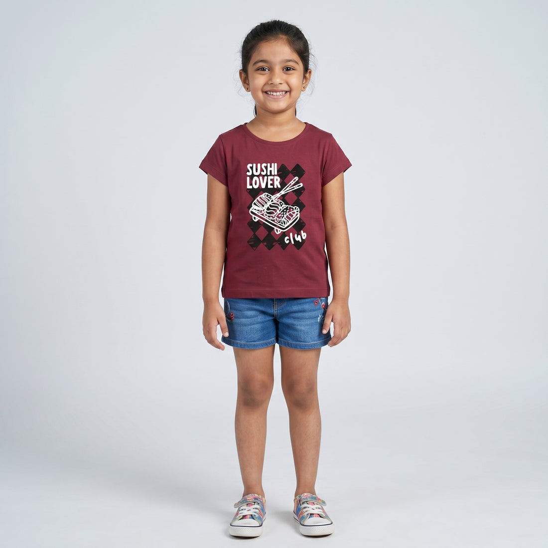 Girls Cotton Crew Neck Graphitee