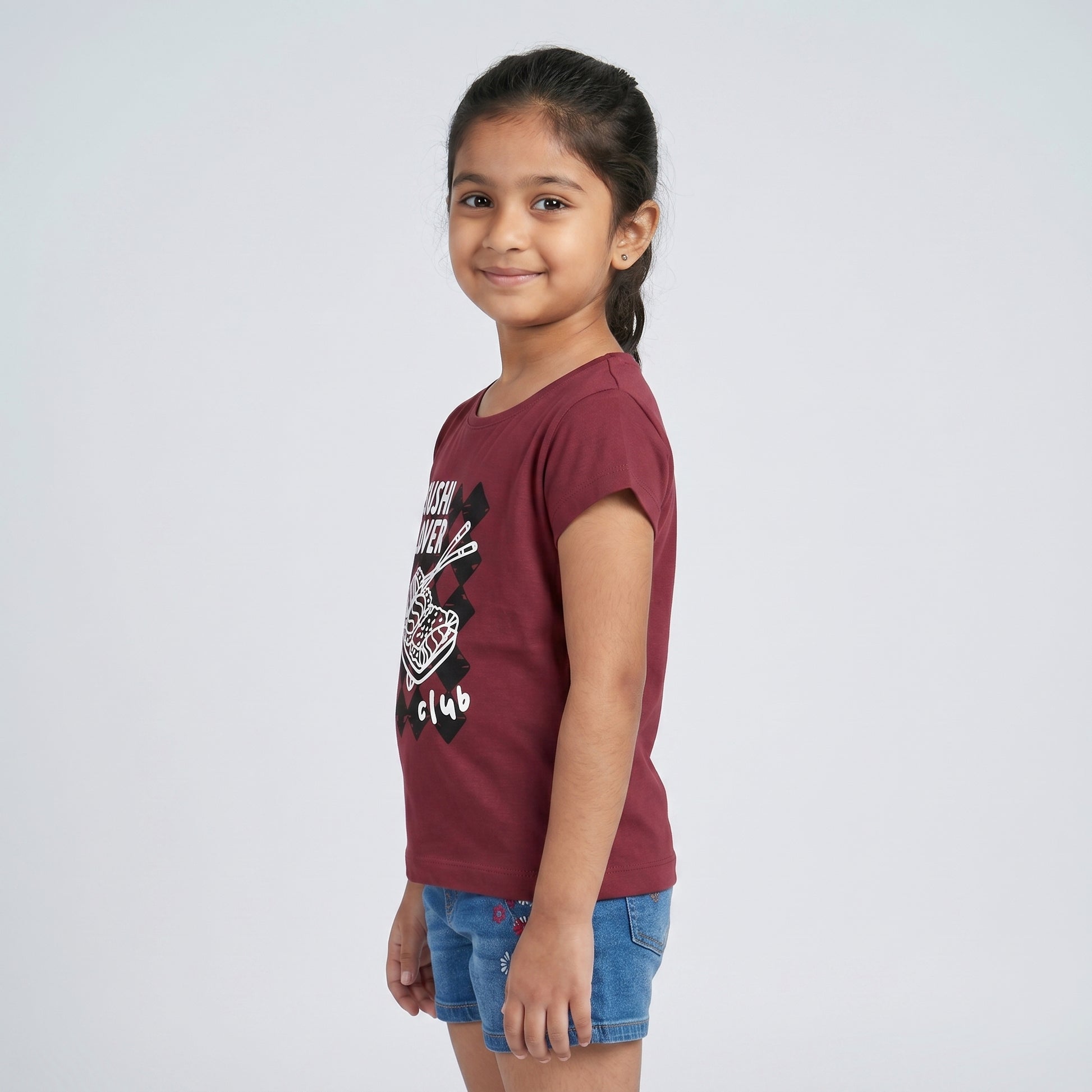 Girls Cotton Crew Neck Graphitee