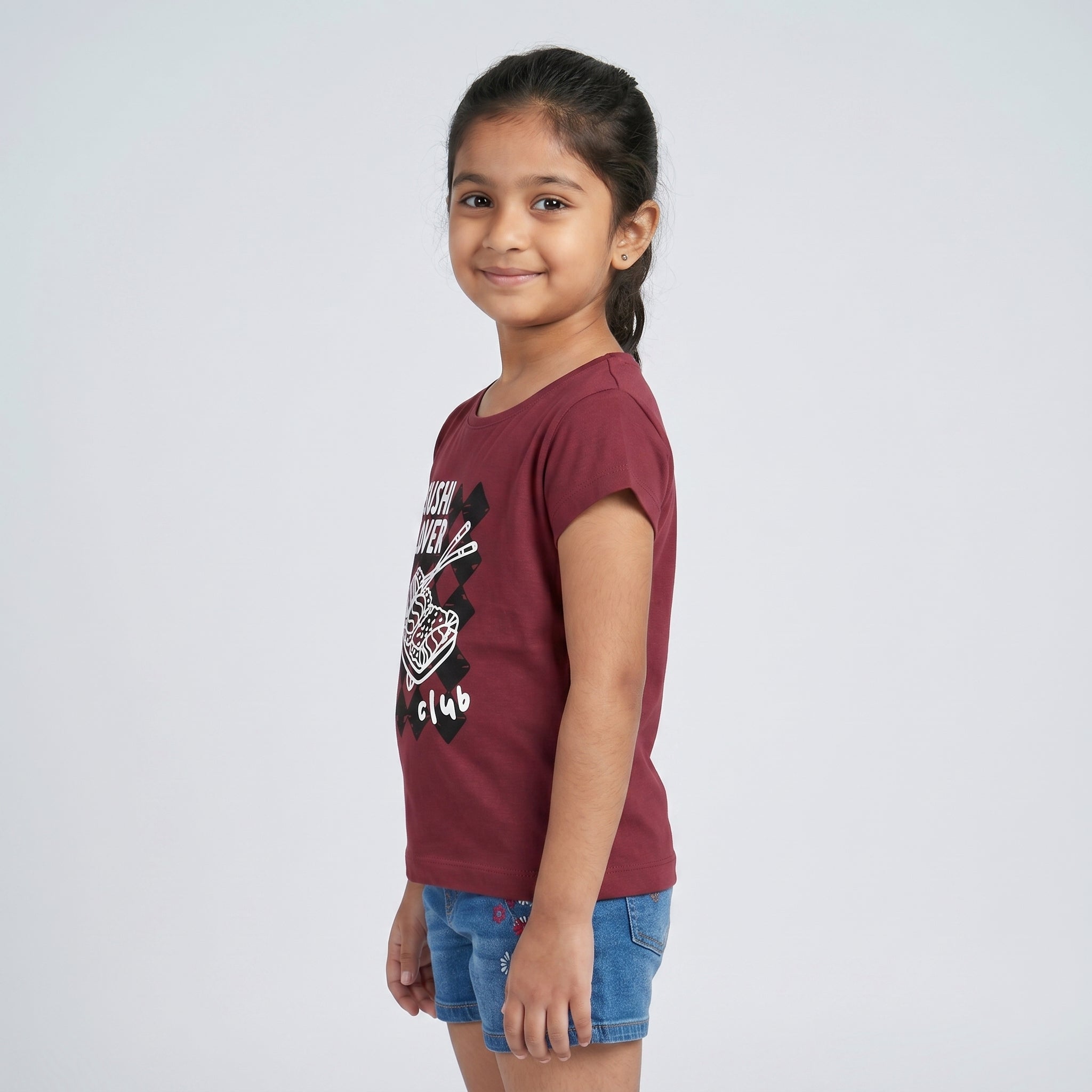 Girls Cotton Crew Neck Graphitee