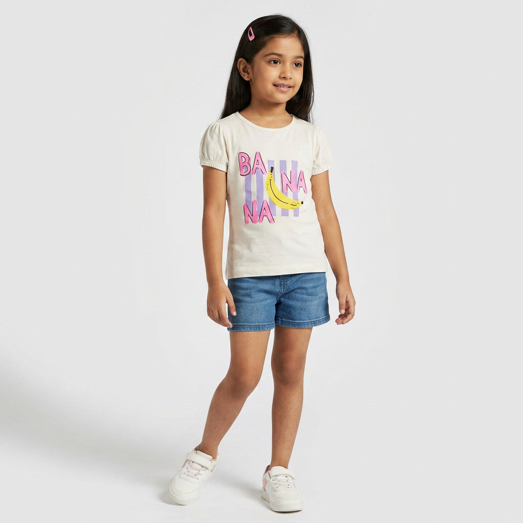 Girls Cotton Crew Neck Graphitee