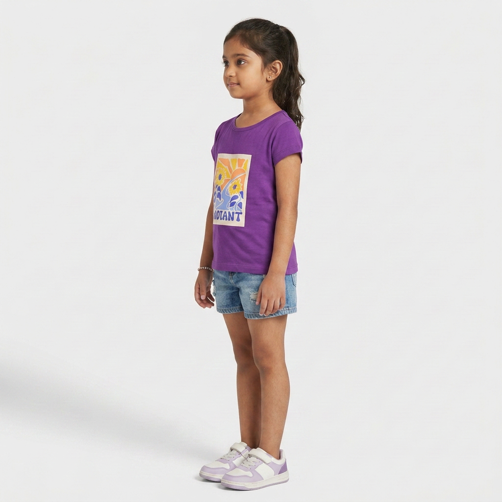 Girls Cotton Crew Neck Graphitee