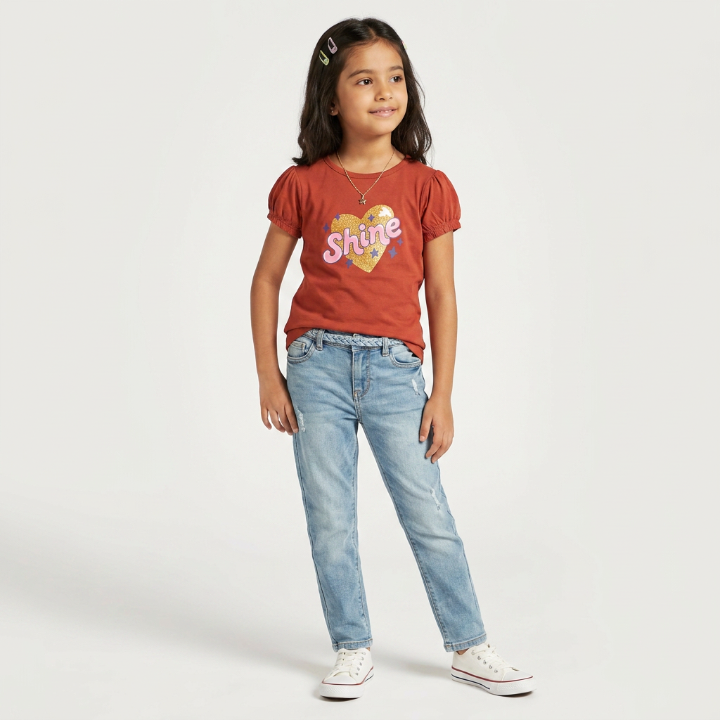 Girls Cotton Crew Neck Graphitee