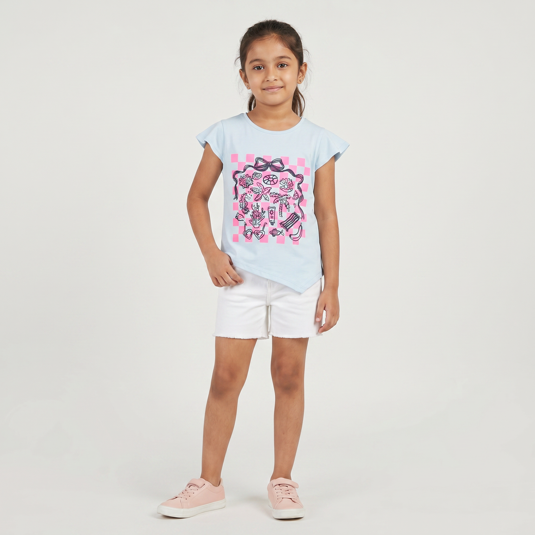 Girls Cotton Crew Neck Graphitee