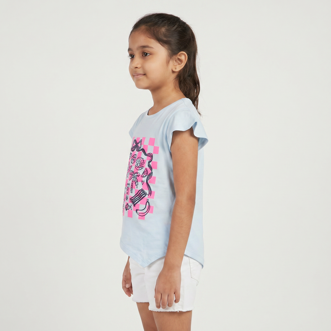 Girls Cotton Crew Neck Graphitee