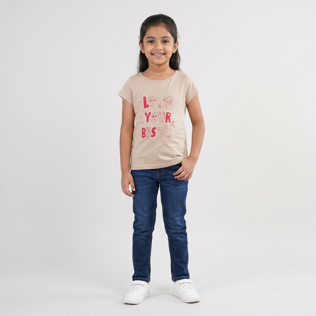 Girls Cotton Crew Neck Graphitee