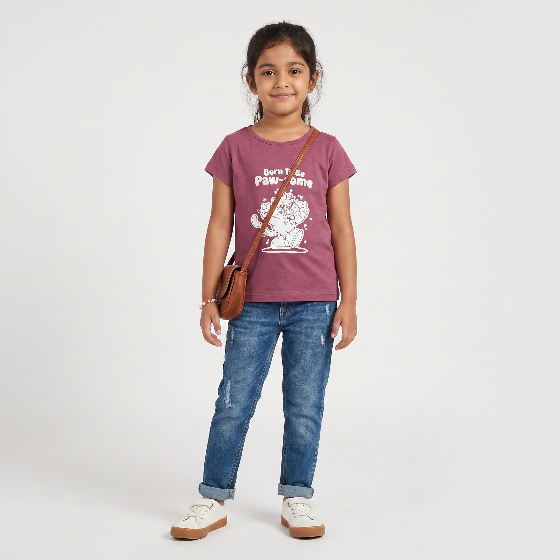 Girls Cotton Crew Neck Graphitee