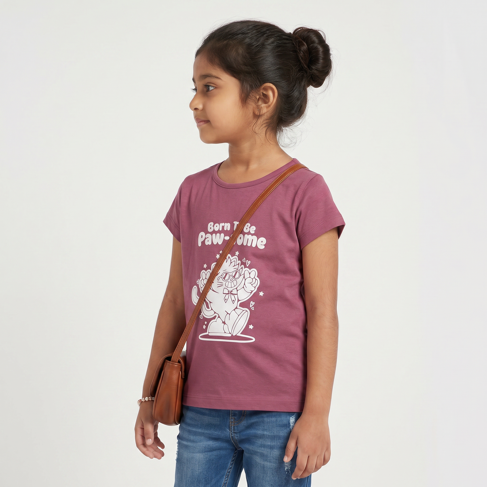 Girls Cotton Crew Neck Graphitee