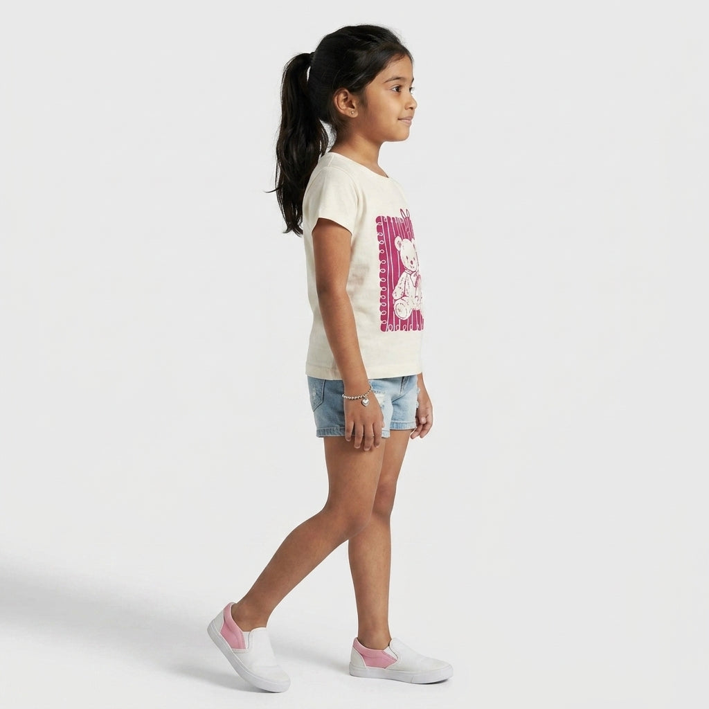 Girls Cotton Crew Neck Graphitee
