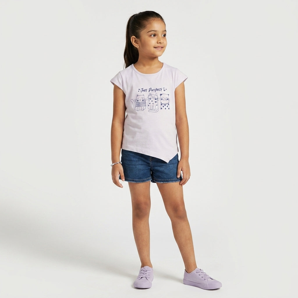 Girls Cotton Crew Neck Graphitee