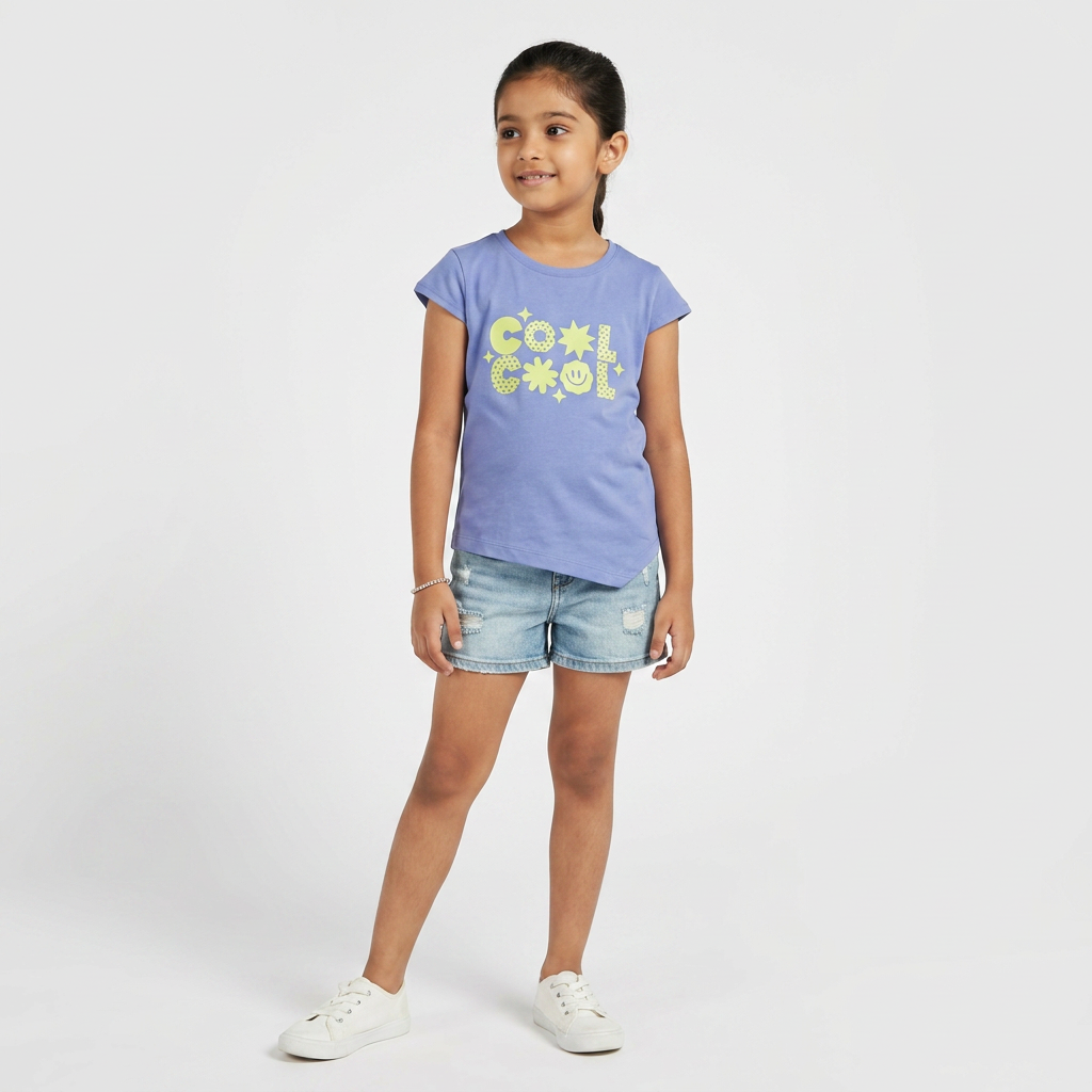 Girls Cotton Crew Neck Graphitee