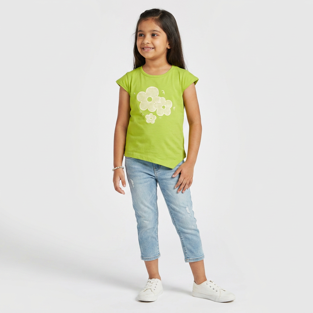 Girls Cotton Crew Neck Graphitee
