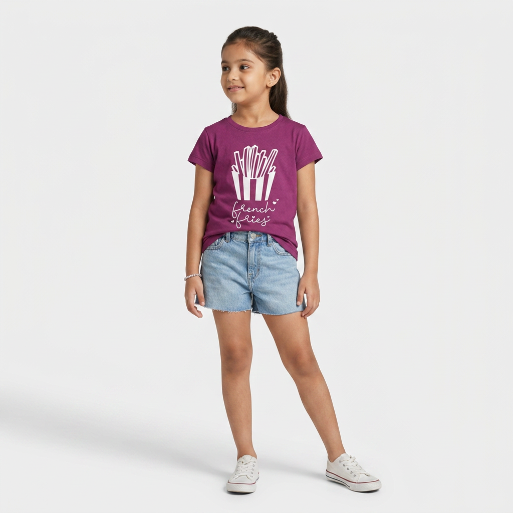 Girls Cotton Crew Neck Graphitee