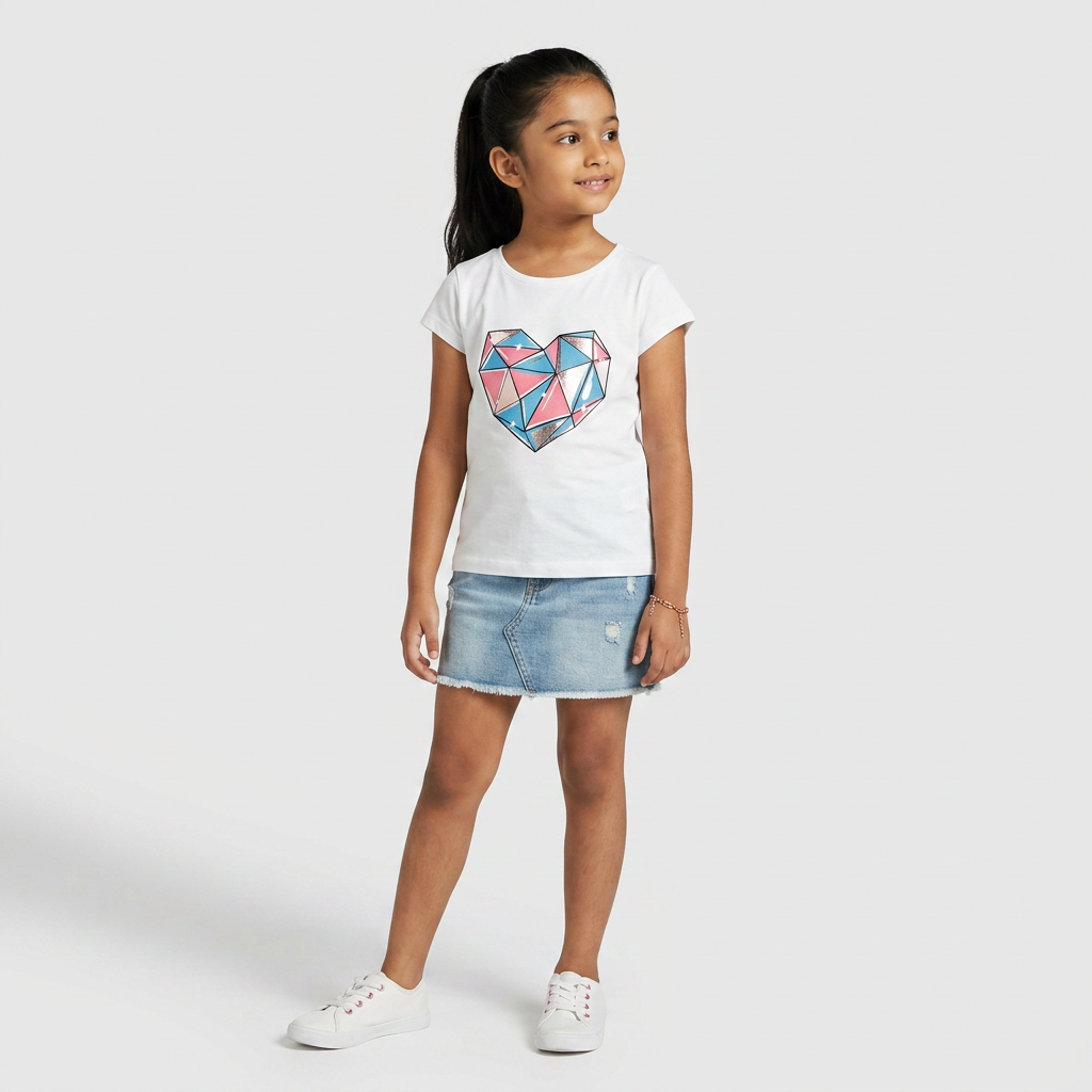 Girls Cotton Crew Neck Graphitee