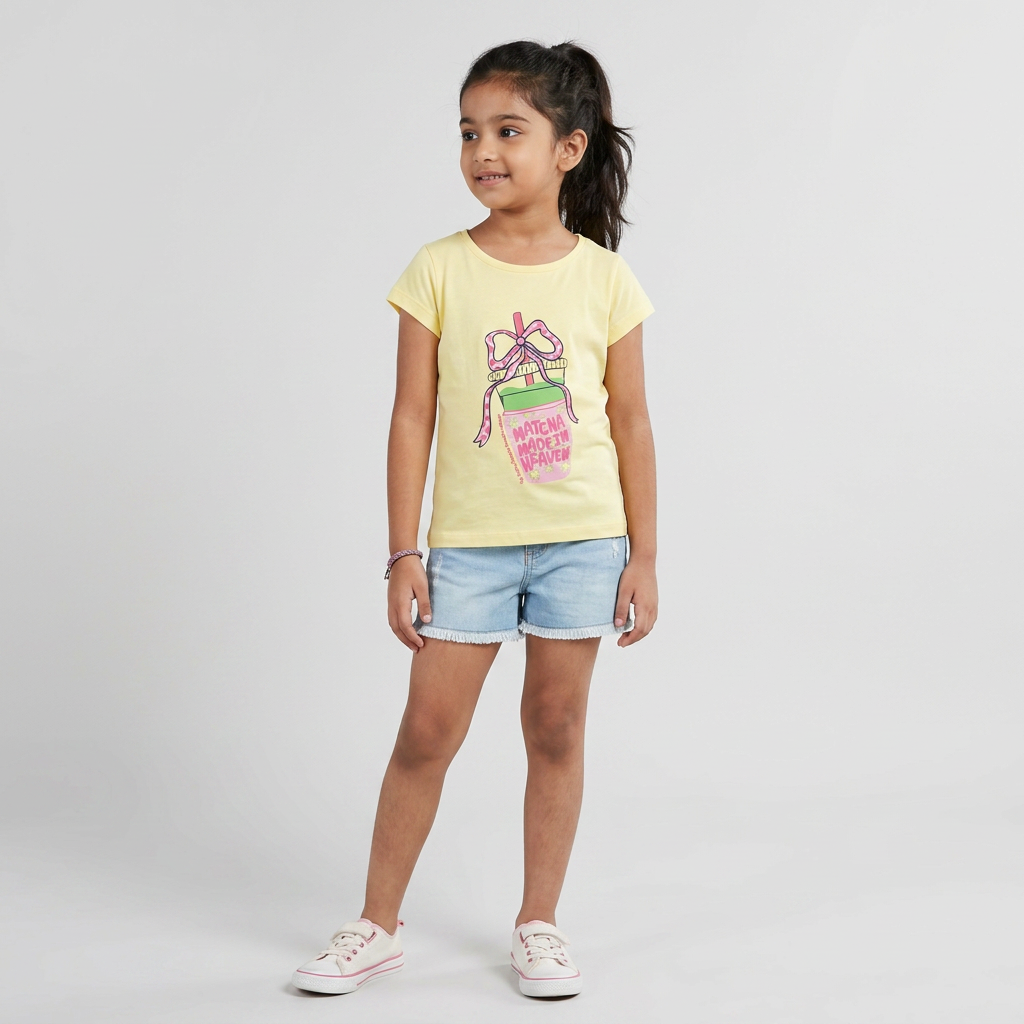Girls Cotton Crew Neck Graphitee