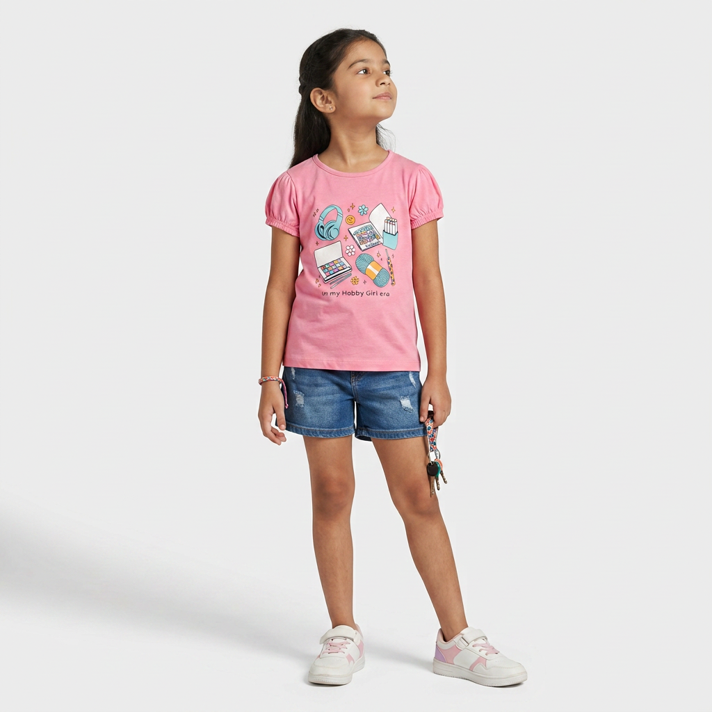 Girls Cotton Crew Neck Graphitee