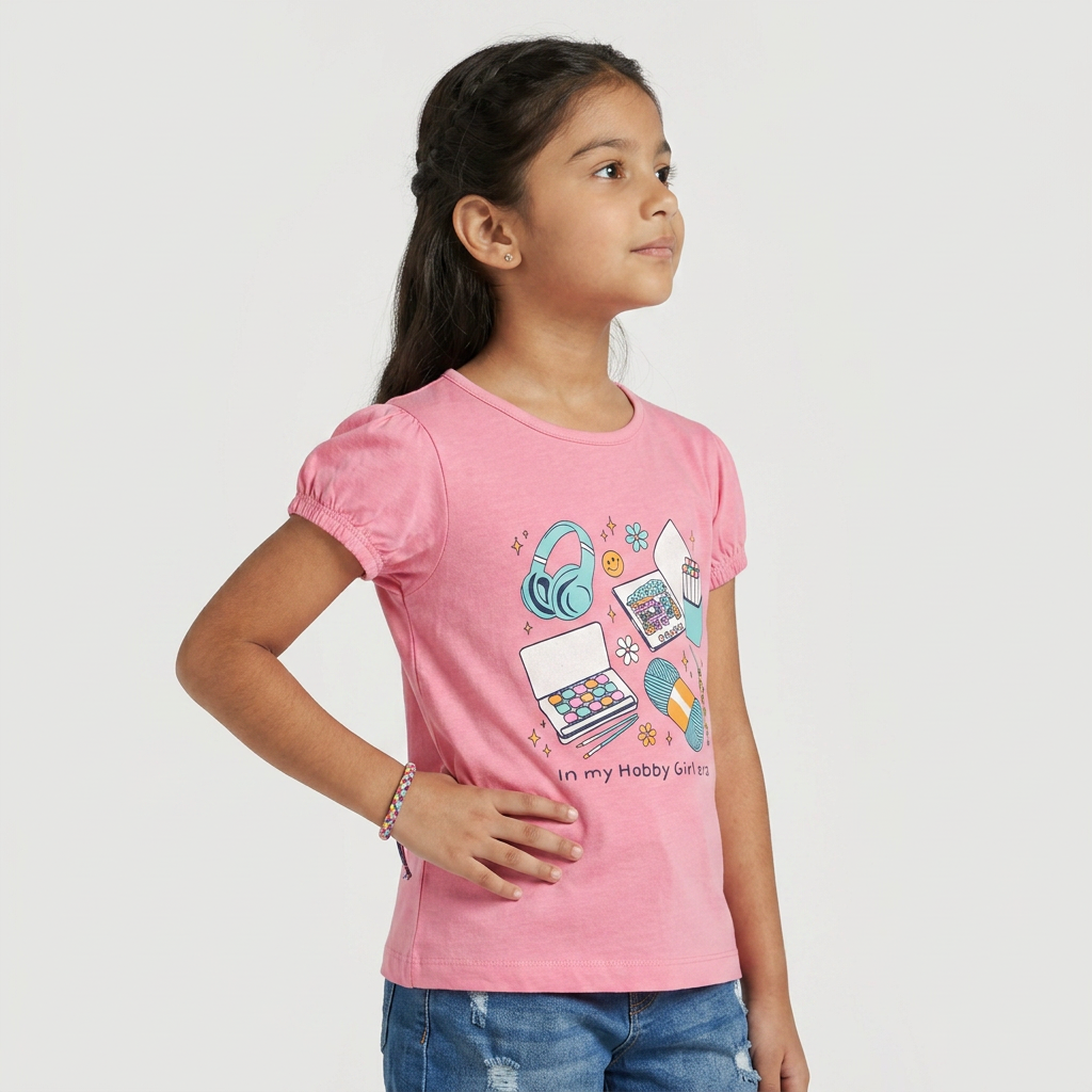 Girls Cotton Crew Neck Graphitee
