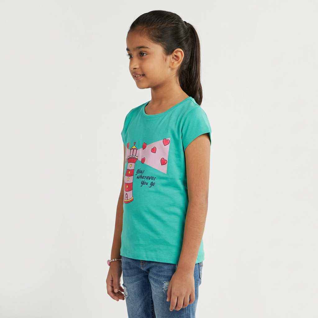 Girls Cotton Crew Neck Graphitee