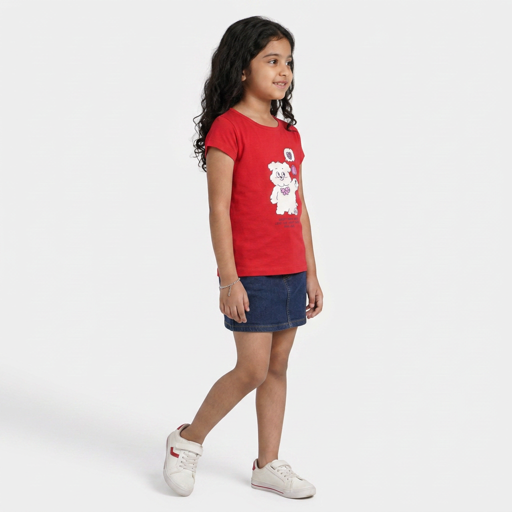 Girls Cotton Crew Neck Graphitee
