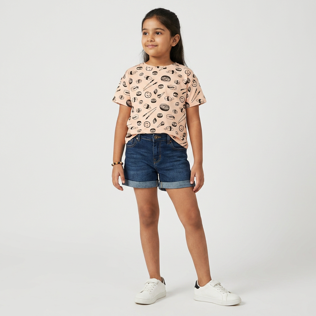 Girls Cotton Crew Neck Graphitee