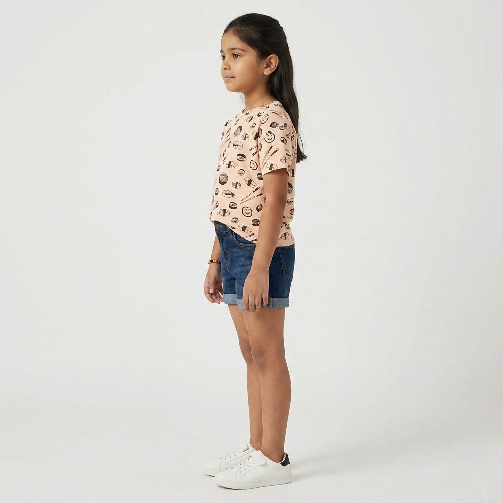 Girls Cotton Crew Neck Graphitee