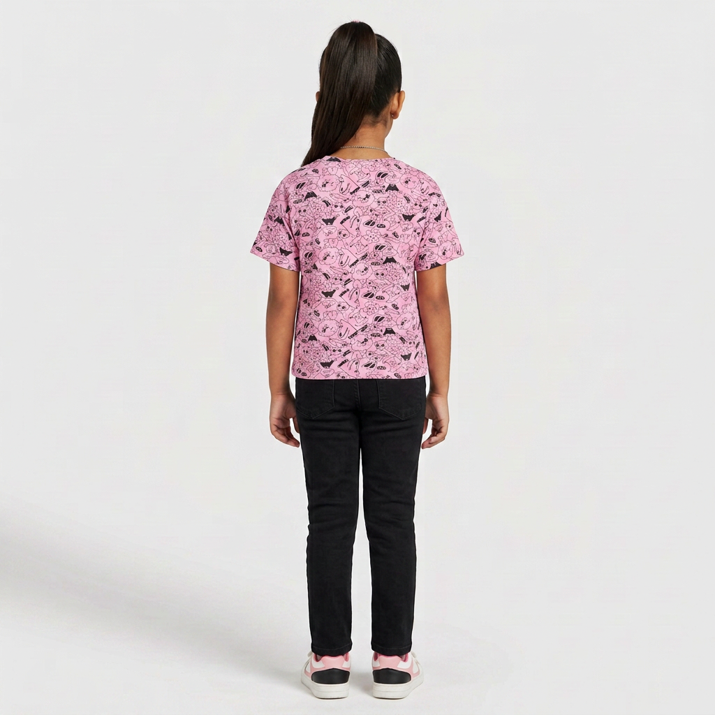 Girls Cotton Crew Neck Graphitee