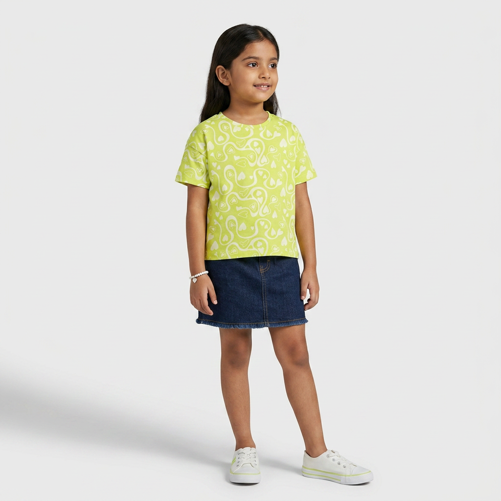 Girls Cotton Crew Neck Graphitee